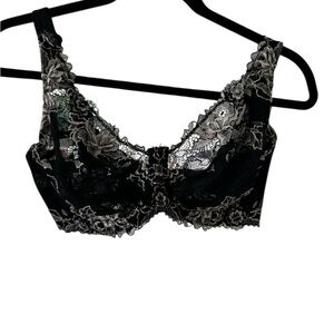 Felina Black Lace Bra with Ivory Floral Embroidery